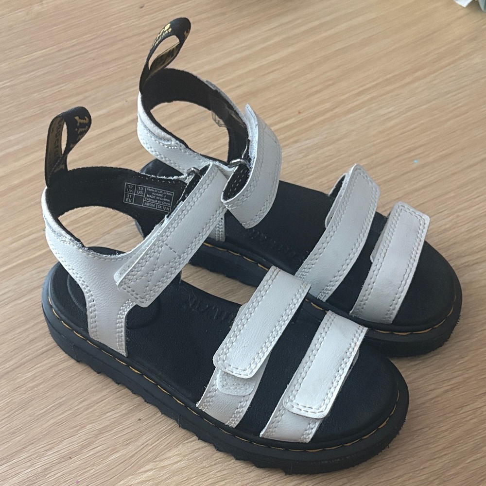 Dr. Martens Kids' White Strap Sandals with Black Soles
